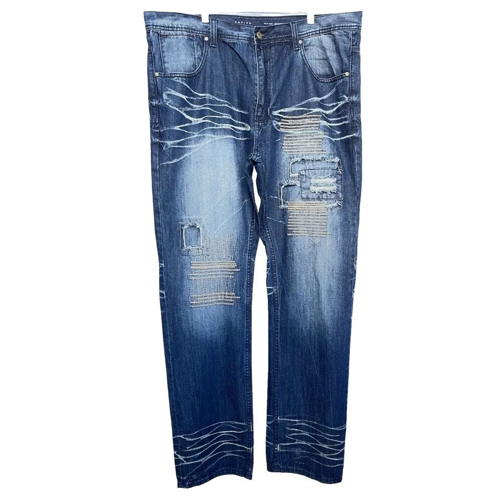 Parish Nation Men’s Patched Embroidered Distressed Jeans Size 40x35